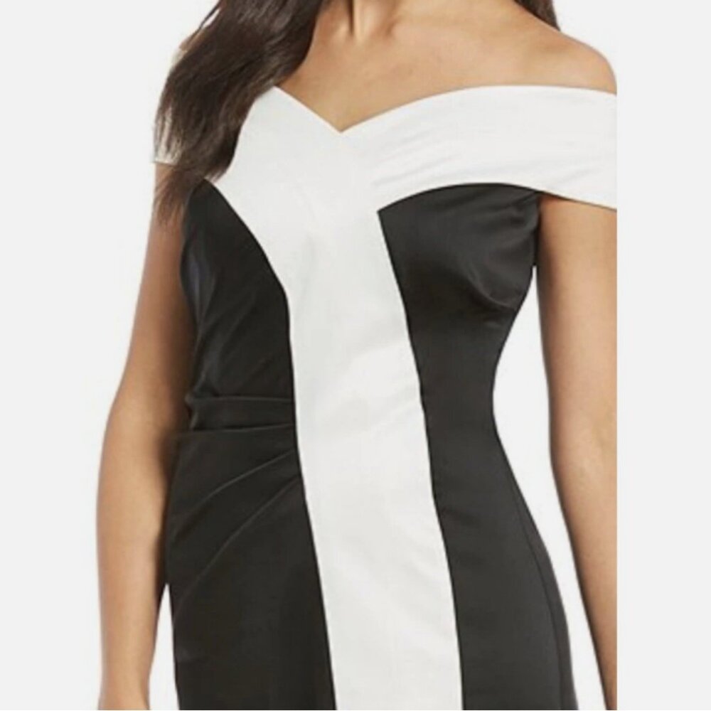 Kay Unger Colorblock Off Shoulder Long Gown - Picture 2 of 6